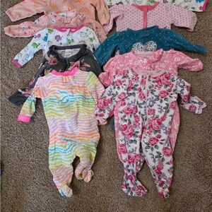 Floral and Striped Kids Footie Pajamas